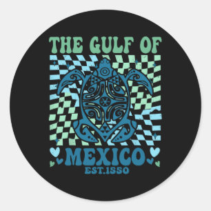 Adesivo Redondo Retro Golfo Do México Est 1550 Tartaruga Praia Cam