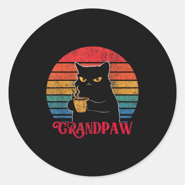 Adesivo Redondo Retro Grandpaw Funny Sarcastic Cat Lover Quote Gra (Frente)