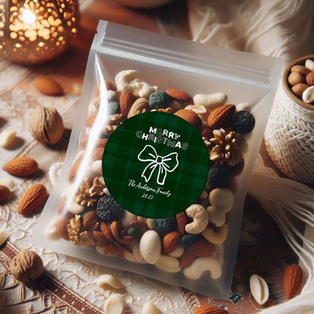 Adesivo Redondo Retro Green Plaid Whimsical Christmas  (Criador carregado)