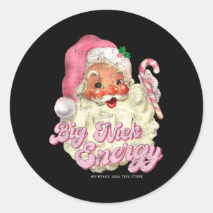 Adesivo Redondo Retro Groovy Big Nick Santa Energia Rosa Natal Chr