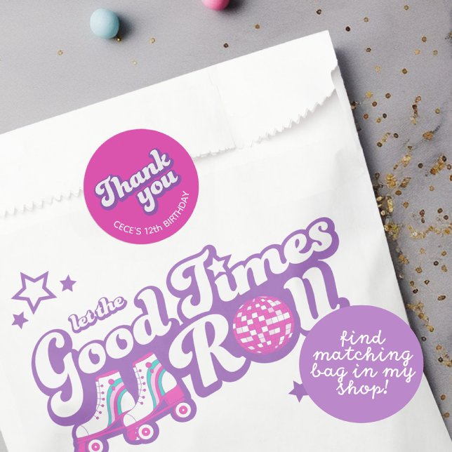 Adesivo Redondo Retro Groovy Birthday Obrigado (Criador carregado)