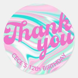 Adesivo Redondo Retro Groovy Birthday Obrigado