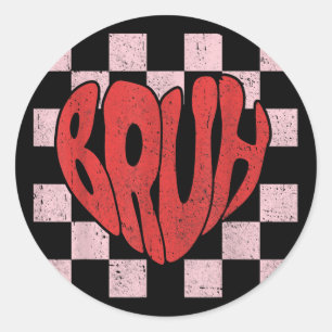 Adesivo Redondo Retro Groovy Checkered Bruh Heart Dia de os namora