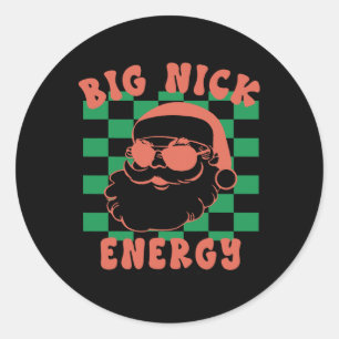 Adesivo Redondo Retro Groovy Grande Nick Papai noel Energy Christm