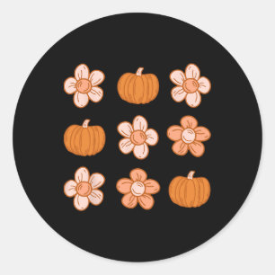 Adesivo Redondo Retro Groovy Halloween Fall Hippie Pumpkin Floral