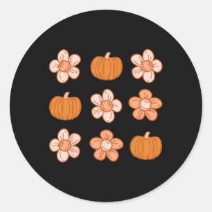 Adesivo Redondo Retro Groovy Halloween Fall Hippie Pumpkin Floral