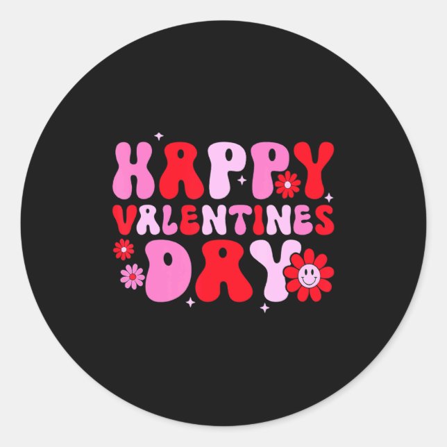 Adesivo Redondo Retro Groovy Happy Valentines Day Hearts Love Wome (Frente)