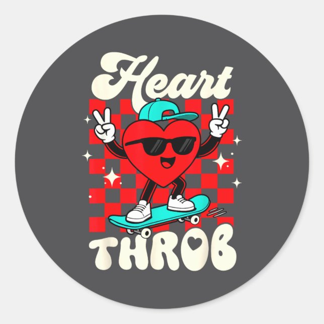 Adesivo Redondo Retro Groovy Heart Throb Valentines Day Toddlers B (Frente)