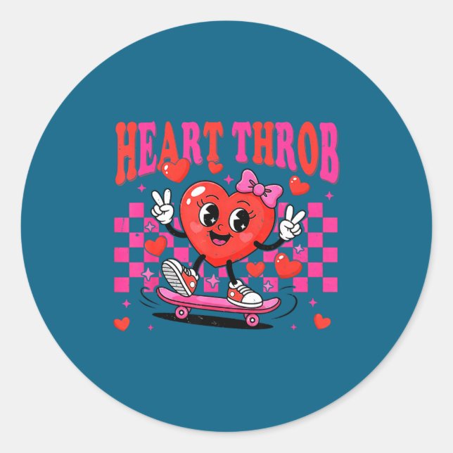 Adesivo Redondo Retro Groovy Heart Throb Valentines Day Toddlers G (Frente)