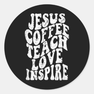 Adesivo Redondo Retro Groovy Jesus Café Encantador Amor