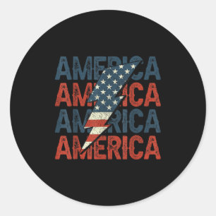 Adesivo Redondo Retro Groovy Lightning America Happy 4th Of J