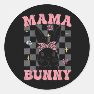 Adesivo Redondo Retro Groovy Mama Coelhinha Páscoa Familiar Coelhe