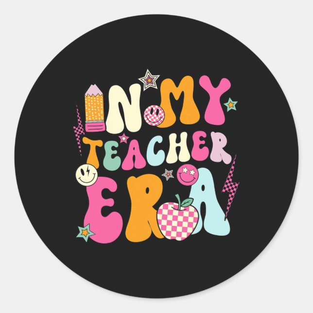 Adesivo Redondo Retrô Groovy Na Minha Época De Ensino Melhor Appre (Frente)