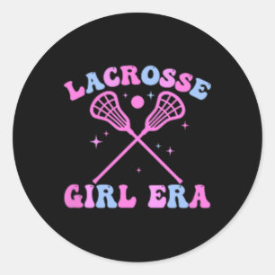 Adesivo Redondo Retro Groovy Na Minha Menina De Lacrosse Engraçado