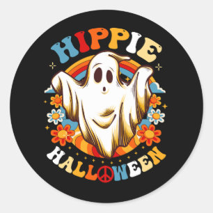 Adesivo Redondo Retro Groovy Peace Hippie Halloween Vintage Floral