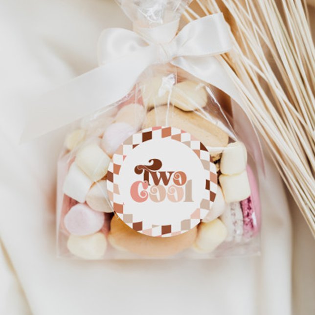 Adesivo Redondo Retro Groovy - segundo aniversário de duas garotas (Criador carregado)