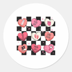Adesivo Redondo Retro Groovy Sonographer Heart Para Namorados De E