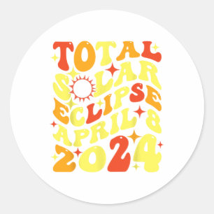 Adesivo Redondo Retro Groovy Total Eclipse Solar abril de 2024