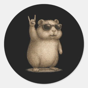 Adesivo Redondo Retro Guiné Pig Rock Sobre Música Homens Dotados E