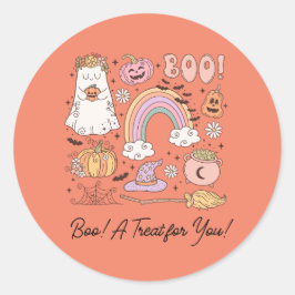 Adesivo Redondo Retro Halloween Boo! Um Tratamento para Você!
