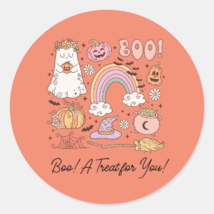 Adesivo Redondo Retro Halloween Boo! Um Tratamento para Você!