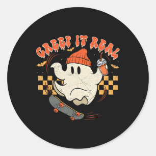 Adesivo Redondo Retro Halloween É Um Grande Ghost Boy Call Seaso