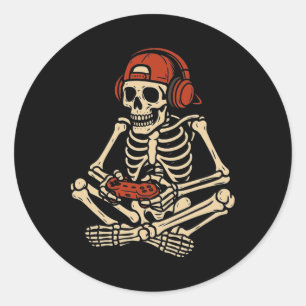 Adesivo Redondo Retro Halloween Esqueleto Gamer Vídeo Jogos Menino