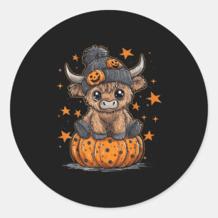 Adesivo Redondo Retro Halloween Highland Cow Moo I Significa Boo F