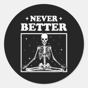 Adesivo Redondo Retro Halloween Nunca Melhor Esqueleto Yoga Assust