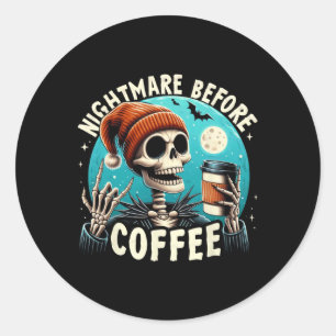 Adesivo Redondo Retro Halloween Skeleton Café Mug Scary Night Be