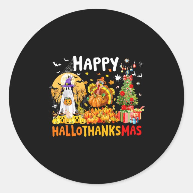 Adesivo Redondo Retro Halloween Thanksgiving Christmas Happy Hallo (Frente)