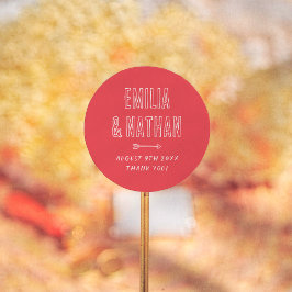 Adesivo Redondo Retro Hand Drawn Cupid Wedding Thank You Favor