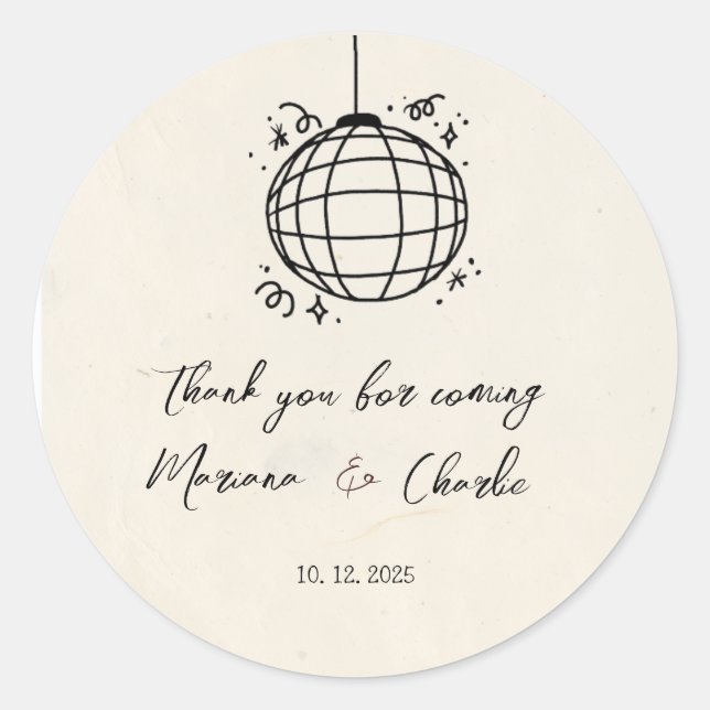 Adesivo Redondo Retro Hand Drawn Disco Ball Illustration  (Frente)