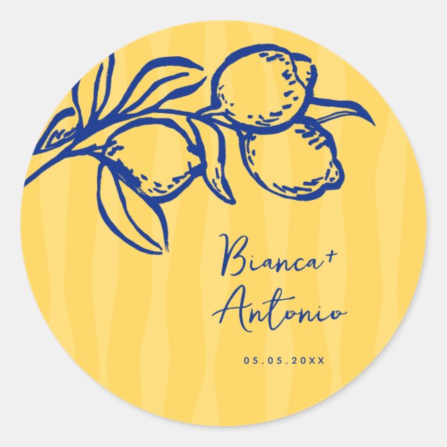 Adesivo Redondo Retro Hand Drawn Handwritten Blue Italian Wedding (Frente)