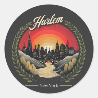 Adesivo Redondo Retro Harlem Sunset: Nova Iorque Skyline