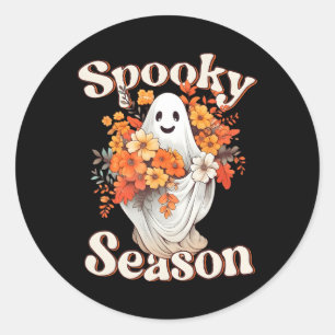 Adesivo Redondo Retro Hippie Halloween Cute Ghost Spooky Season Fu