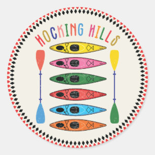 Adesivo Redondo Retro Hocking Colinas Kayaking