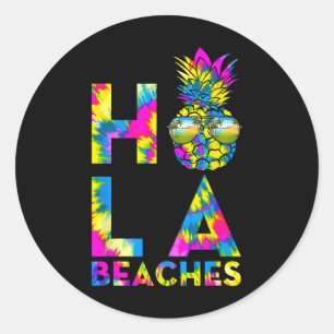 Adesivo Redondo Retro Hola Beaches Pineapple Tiedye Beach Summer V