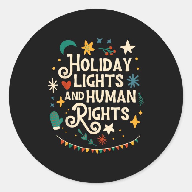 Adesivo Redondo Retro Holiday Lights And Human Rights Suprters Chr (Frente)