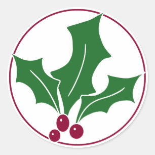 Adesivo Redondo Retro Holly Berries I, Corte Vermelho