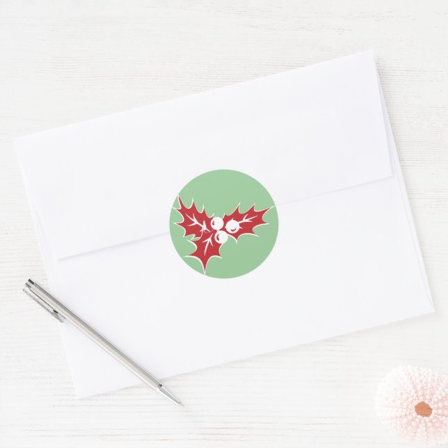 Adesivo Redondo Retro Holly Sai e Berries Feriados (Envelope)