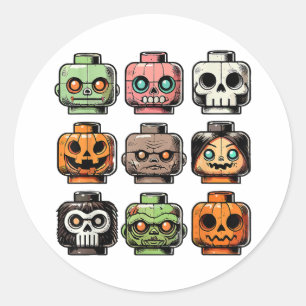 Adesivo Redondo Retro Horror Bricks Cabeça Assustadora Máscara de 