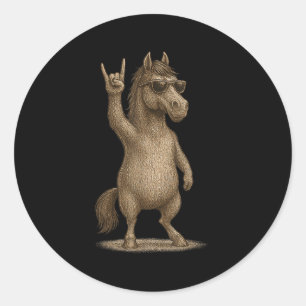 Adesivo Redondo Retro Horse Rock Sobre Música Homens Engraçados Me