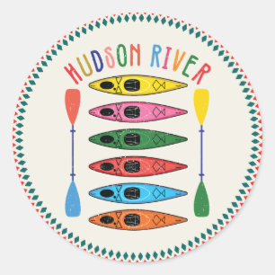 Adesivo Redondo Retro Hudson River Kayaking