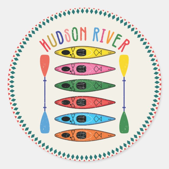 Adesivo Redondo Retro Hudson River Kayaking (Frente)