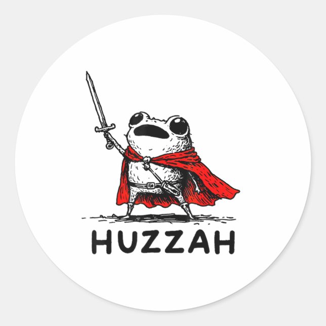 Adesivo Redondo Retro Huzzah Frog Knight Funny Sword Meme Quote  (Frente)