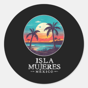Adesivo Redondo Retro Isla Mujeres México Praia Pôr do Sol Lembran