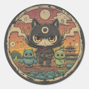 Adesivo Redondo Retro Island Pals: Ninja Cat Crew
