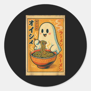 Adesivo Redondo Retro Japonês Ghost Eating Ramen Kawaii Art
