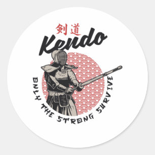 Adesivo Redondo Retro Japonês Kendo - Apenas a Forte Sobrevive